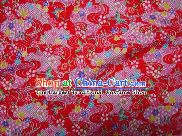 Asian Traditional Classical Maple Leaf Pattern Red Brocade Tapestry Satin Fabric Japanese Kimono Silk Material