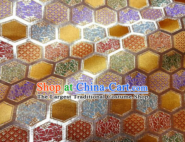 Asian Traditional Kyoto Kimono Classical Tortoise Shell Pattern Golden Damask Brocade Fabric Japanese Tapestry Satin Silk Material