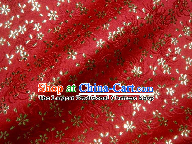 Asian Japanese Traditional Kimono Tapestry Satin Classical Chrysanthemum Pattern Red Brocade Fabric Baldachin Silk Material