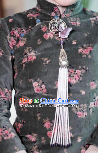 Chinese Traditional Jewelry Accessories Classical Pressure Front Embroidered Butterfly Tassel Brooch for Women