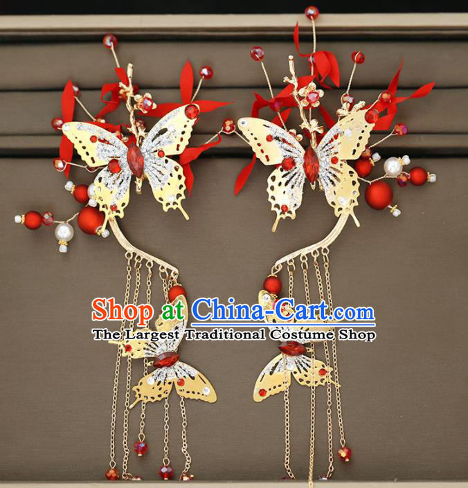 Handmade Chinese Classical Golden Butterfly Ear Accessories Ancient Princess Hanfu Earrings for Women