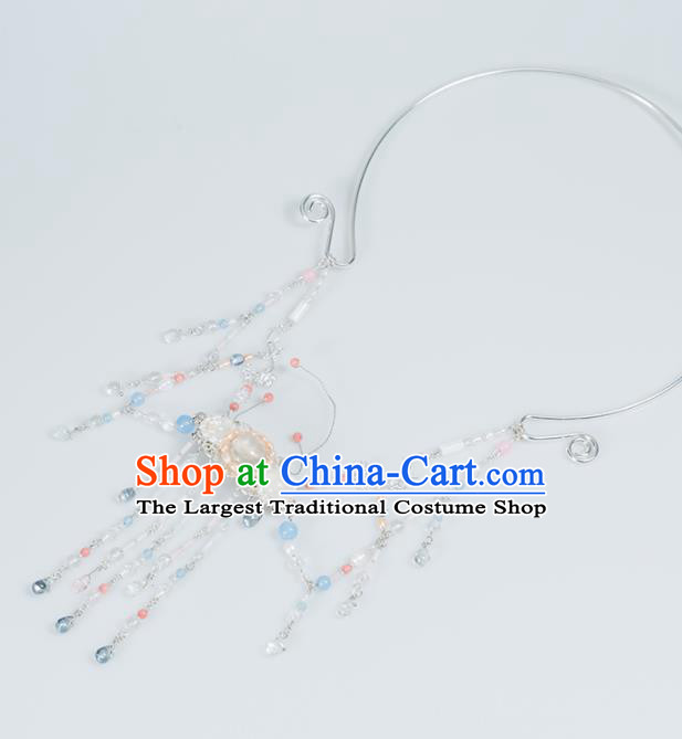 Handmade Chinese Classical Necklace Ancient Palace Hanfu White Chalcedony Necklet Accessories for Women