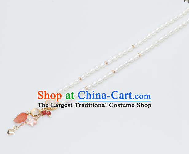Handmade Chinese Classical Rose Chalcedony Necklace Ancient Palace Hanfu Necklet Accessories for Women