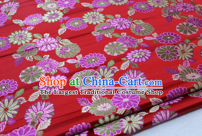 Asian Chinese Traditional Tang Suit Royal Chrysanthemum Pattern Red Brocade Satin Fabric Material Classical Silk Fabric