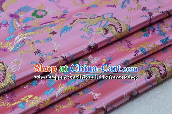 Asian Chinese Traditional Classical Dragon Phoenix Pattern Pink Brocade Tang Suit Satin Fabric Material Classical Silk Fabric