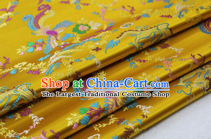 Asian Chinese Traditional Classical Dragon Phoenix Pattern Golden Brocade Tang Suit Satin Fabric Material Classical Silk Fabric