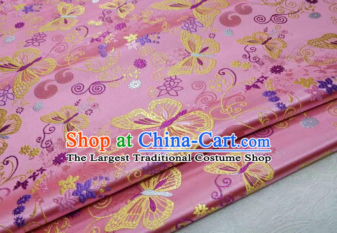 Asian Chinese Traditional Classical Butterfly Pattern Pink Brocade Tang Suit Satin Fabric Material Classical Silk Fabric