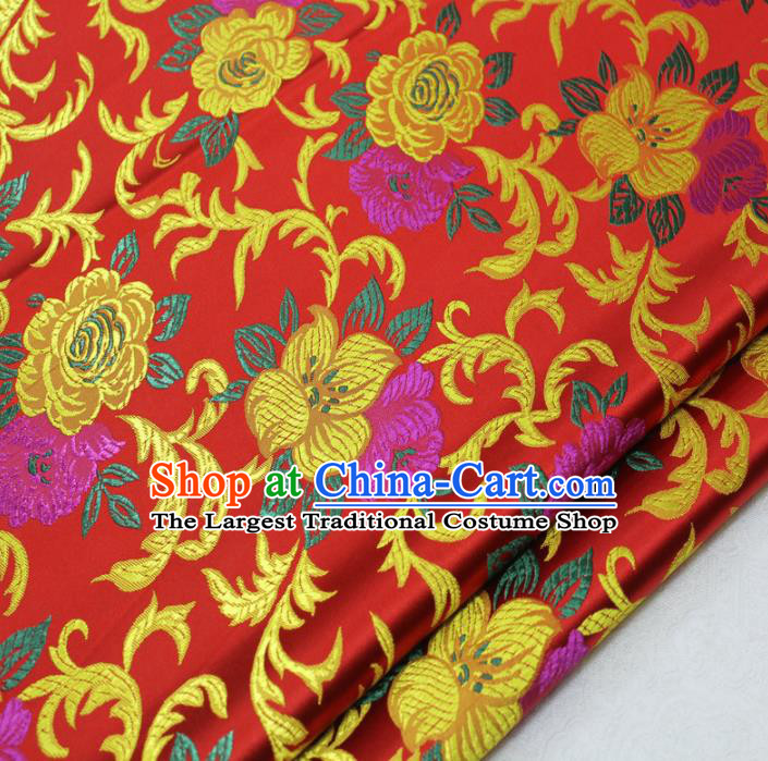 Asian Chinese Traditional Classical Begonia Pattern Red Brocade Tang Suit Satin Fabric Material Classical Silk Fabric