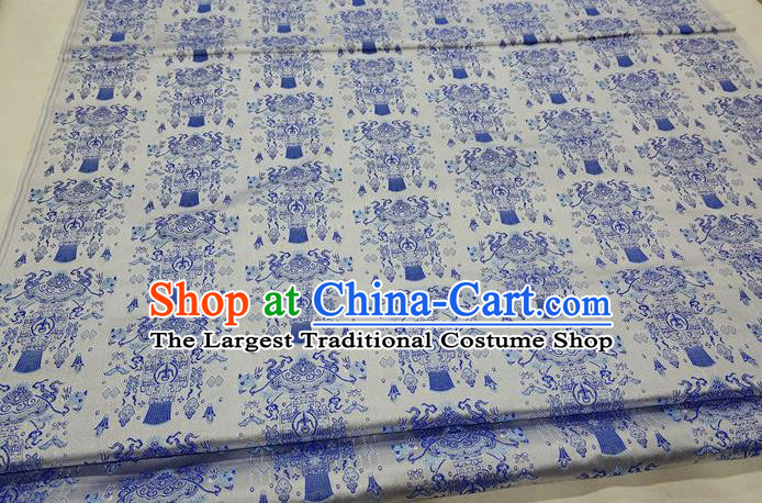 Asian Chinese Traditional Classical Lantern Pattern White Brocade Tang Suit Satin Fabric Material Classical Silk Fabric