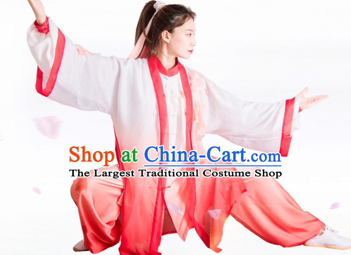 Top Chinese Mandarin Competition Championship Professional Tai Chi Stage Performance Uniforms Clothing and Mantle Complete Set for Women or Men