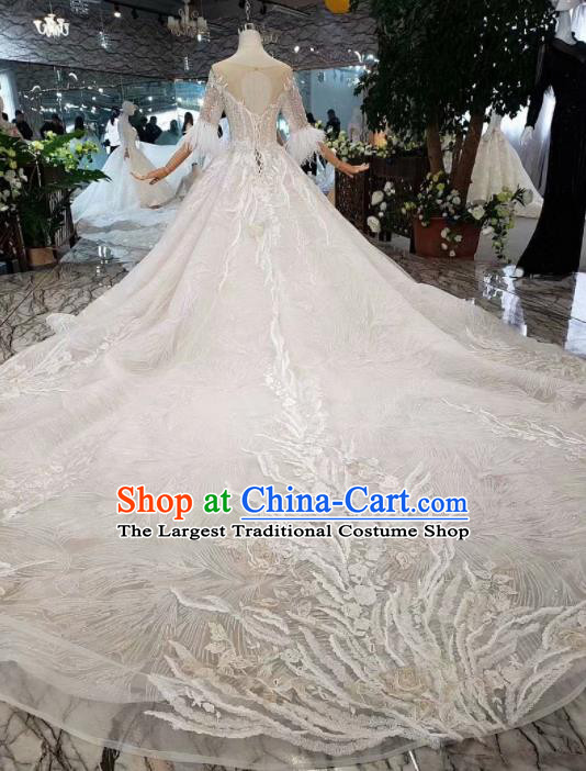 Handmade Customize Princess Trailing Wedding Dress Court Bride Embroidered Costume for Women