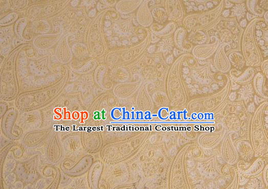 Asian Chinese Fabric Yellow Satin Classical Loguat Pattern Design Brocade Traditional Drapery Silk Material