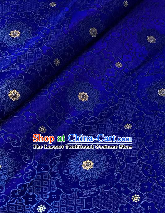 Chinese Tang Suit Royalblue Brocade Classical Buddhism Lotus Pattern Design Satin Fabric Asian Traditional Drapery Silk Material