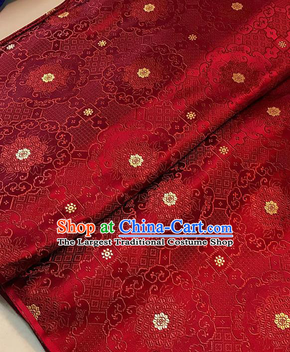 Chinese Tang Suit Purplish Red Brocade Classical Buddhism Lotus Pattern Design Satin Fabric Asian Traditional Drapery Silk Material