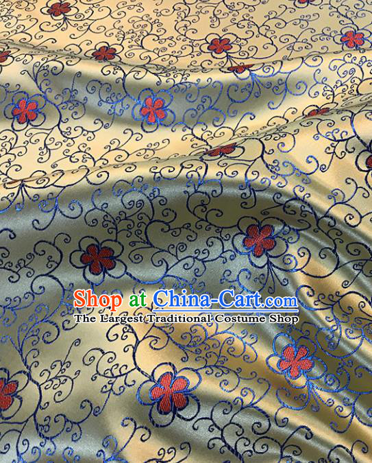 Chinese Hanfu Dress Golden Brocade Classical Flowers Pattern Design Satin Fabric Asian Traditional Drapery Silk Material