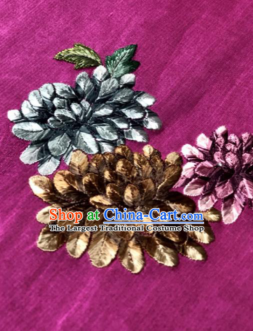 Traditional Chinese Embroidered Chrysanthemum Rosy Silk Fabric Classical Pattern Design Brocade Fabric Asian Satin Material