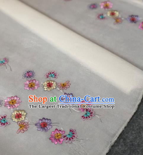 Traditional Chinese Embroidered Daisy White Silk Fabric Classical Pattern Design Brocade Fabric Asian Satin Material