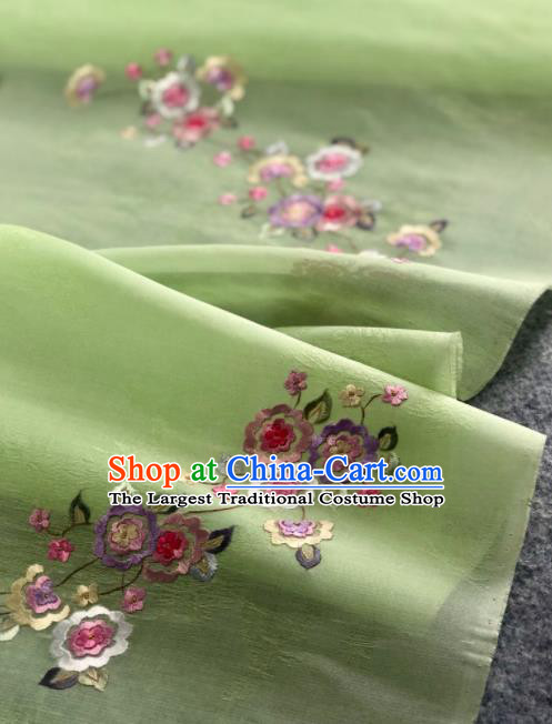 Traditional Chinese Embroidered Flowers Green Silk Fabric Classical Pattern Design Brocade Fabric Asian Satin Material