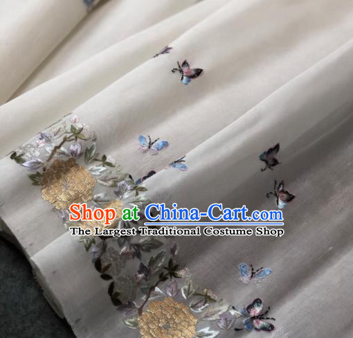 Traditional Chinese Embroidered Hydrangea White Silk Fabric Classical Pattern Design Brocade Fabric Asian Satin Material