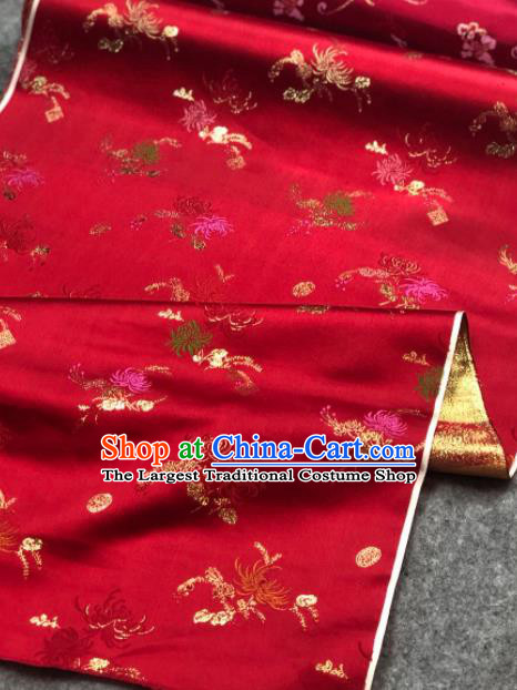 Traditional Chinese Red Silk Fabric Classical Chrysanthemum Pattern Design Brocade Fabric Asian Satin Material