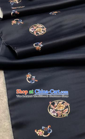 Traditional Chinese Embroidered Black Silk Fabric Classical Pattern Design Brocade Fabric Asian Satin Material