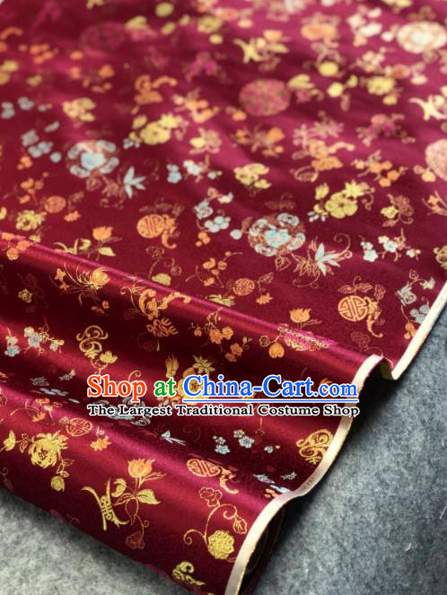 Traditional Chinese Wine Red Silk Fabric Classical Orchid Pattern Design Brocade Fabric Asian Satin Material