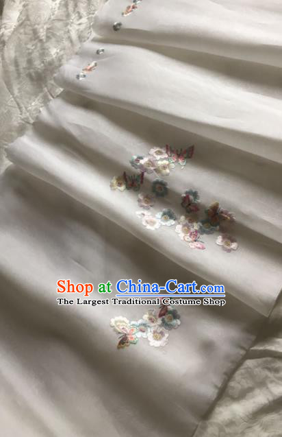 Traditional Chinese Embroidered Butterfly White Silk Fabric Classical Pattern Design Brocade Fabric Asian Satin Material