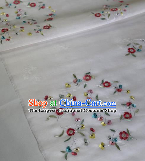 Traditional Chinese Embroidered Flowers White Silk Fabric Classical Pattern Design Brocade Fabric Asian Satin Material
