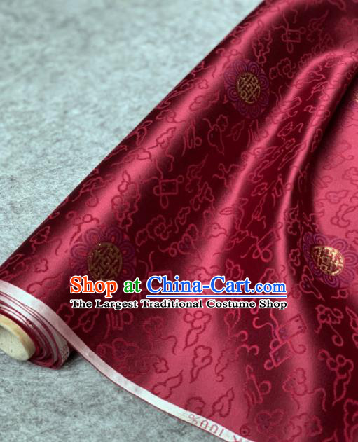 Traditional Chinese Wine Red Satin Classical Cloud Pattern Design Brocade Fabric Asian Silk Fabric Material