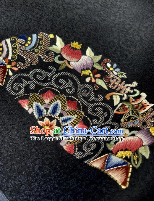 Traditional Chinese Black Satin Classical Embroidered Pattern Design Brocade Fabric Asian Silk Fabric Material