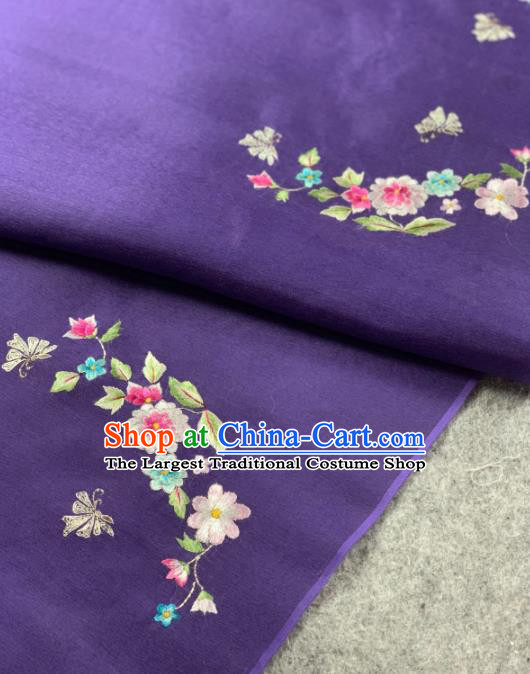 Traditional Chinese Purple Satin Classical Embroidered Flowers Pattern Design Brocade Fabric Asian Silk Fabric Material