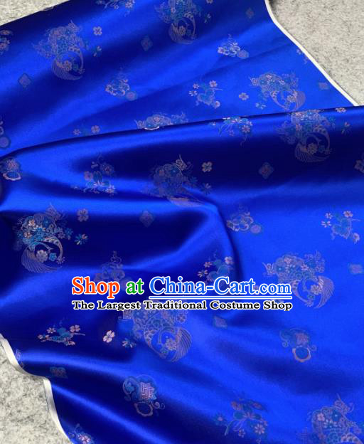 Traditional Chinese Royalblue Satin Classical Pattern Design Brocade Fabric Asian Silk Fabric Material