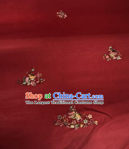 Traditional Chinese Purplish Red Satin Classical Embroidered Pattern Design Brocade Fabric Asian Silk Fabric Material