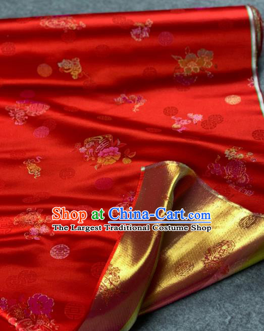 Traditional Chinese Satin Classical Peony Pattern Design Red Brocade Fabric Asian Silk Fabric Material