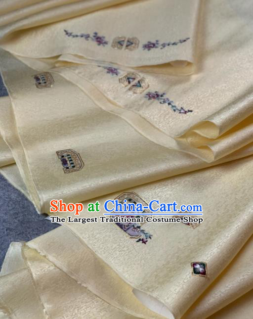 Traditional Chinese Satin Classical Embroidered Pattern Design Beige Brocade Fabric Asian Silk Fabric Material