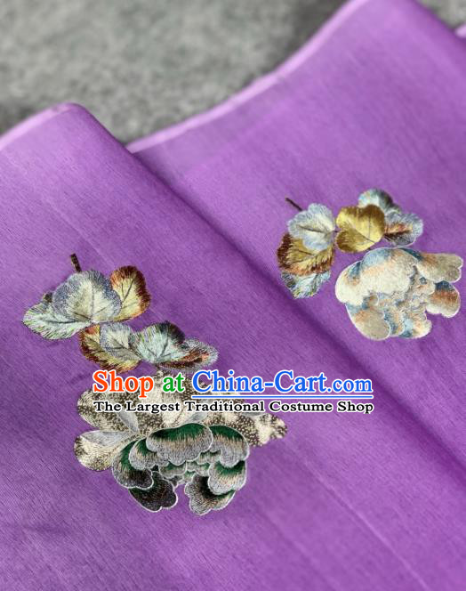 Traditional Chinese Satin Classical Embroidered Peony Pattern Design Purple Brocade Fabric Asian Silk Fabric Material