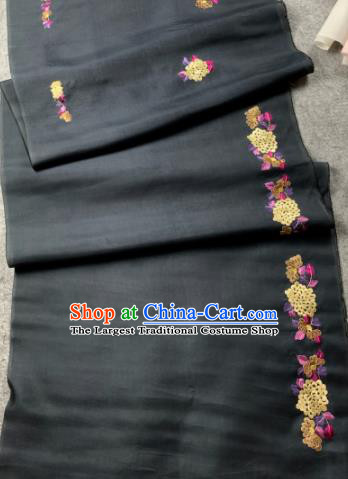Traditional Chinese Satin Classical Embroidered Chrysanthemum Pattern Design Black Brocade Fabric Asian Silk Fabric Material