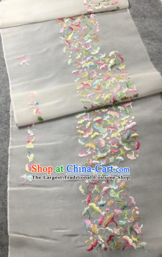 Traditional Chinese Satin Classical Embroidered Ginkgo Pattern Design White Brocade Fabric Asian Silk Fabric Material