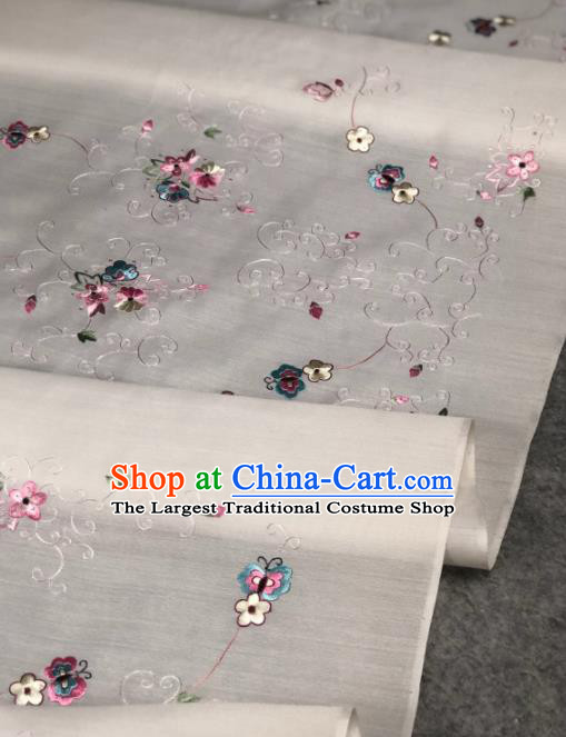 Traditional Chinese Satin Classical Embroidered Flowers Pattern Design White Brocade Fabric Asian Silk Fabric Material
