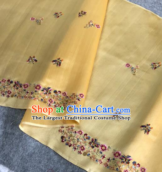 Traditional Chinese Satin Classical Embroidered Butterfly Pattern Design Yellow Brocade Fabric Asian Silk Fabric Material