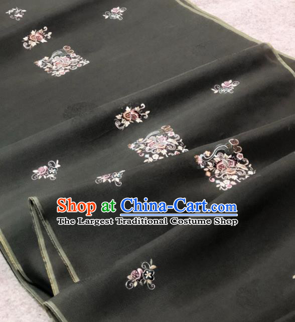 Traditional Chinese Satin Classical Embroidered Pattern Design Black Brocade Fabric Asian Silk Fabric Material