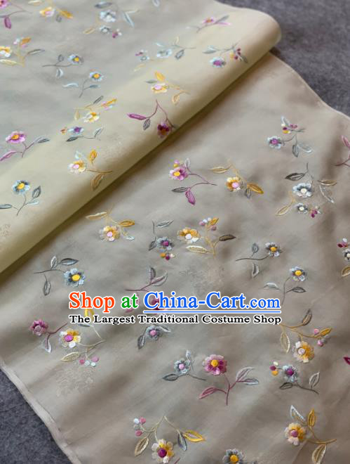Traditional Chinese Satin Classical Embroidered Pattern Design Beige Brocade Fabric Asian Silk Fabric Material