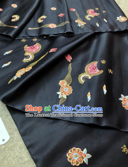 Traditional Chinese Black Silk Fabric Classical Embroidered Pattern Design Brocade Fabric Asian Satin Material