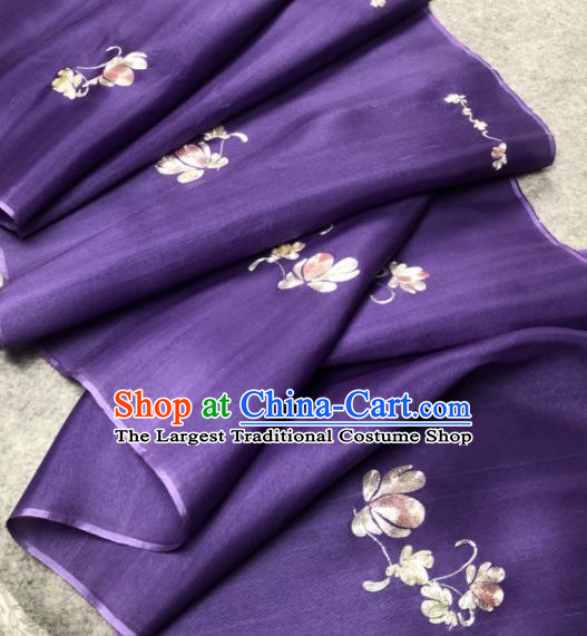 Traditional Chinese Purple Silk Fabric Classical Embroidered Flowers Pattern Design Brocade Fabric Asian Satin Material