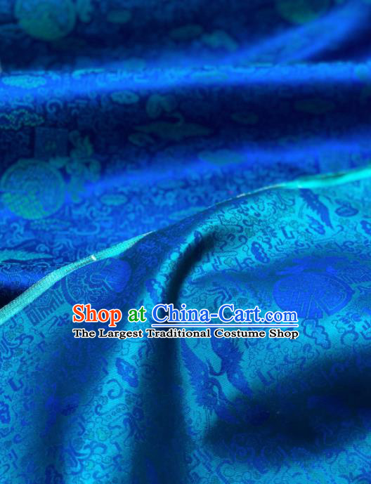 Traditional Chinese Royalblue Silk Fabric Classical Peony Pattern Design Brocade Fabric Asian Satin Material