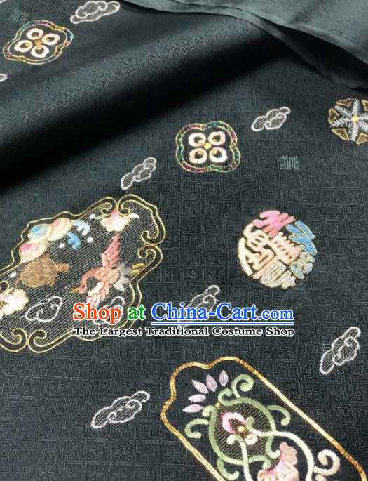Traditional Chinese Black Silk Fabric Classical Embroidered Pattern Design Brocade Fabric Asian Satin Material