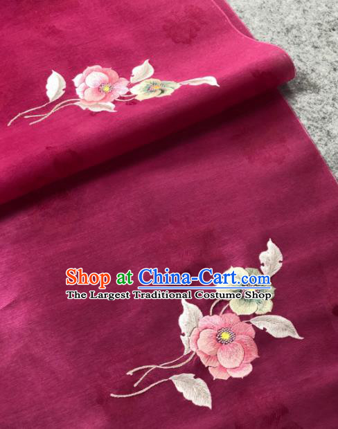Traditional Chinese Wine Red Silk Fabric Classical Embroidered Pattern Design Brocade Fabric Asian Satin Material
