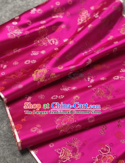 Traditional Chinese Silk Fabric Classical Embroidered Pattern Design Rosy Brocade Fabric Asian Satin Material
