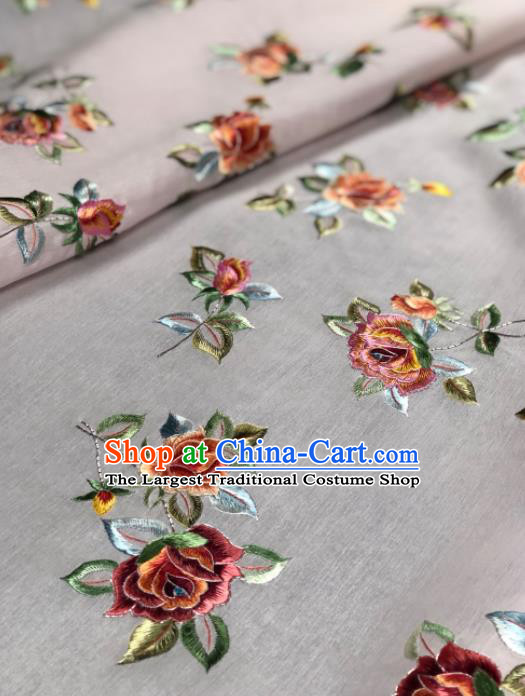 Traditional Chinese White Silk Fabric Classical Embroidered Peony Pattern Design Brocade Fabric Asian Satin Material