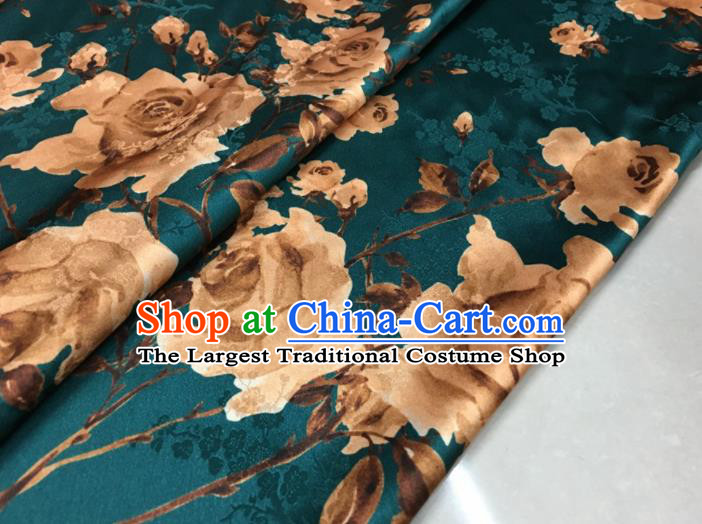 Asian Chinese Classical Roses Pattern Atrovirens Brocade Satin Drapery Traditional Cheongsam Brocade Silk Fabric